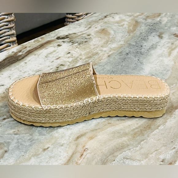 Women’s BEACH By Matisse Sunkissed gold shimmer espadrille platform sandal. Sz 9 - Picture 4 of 7